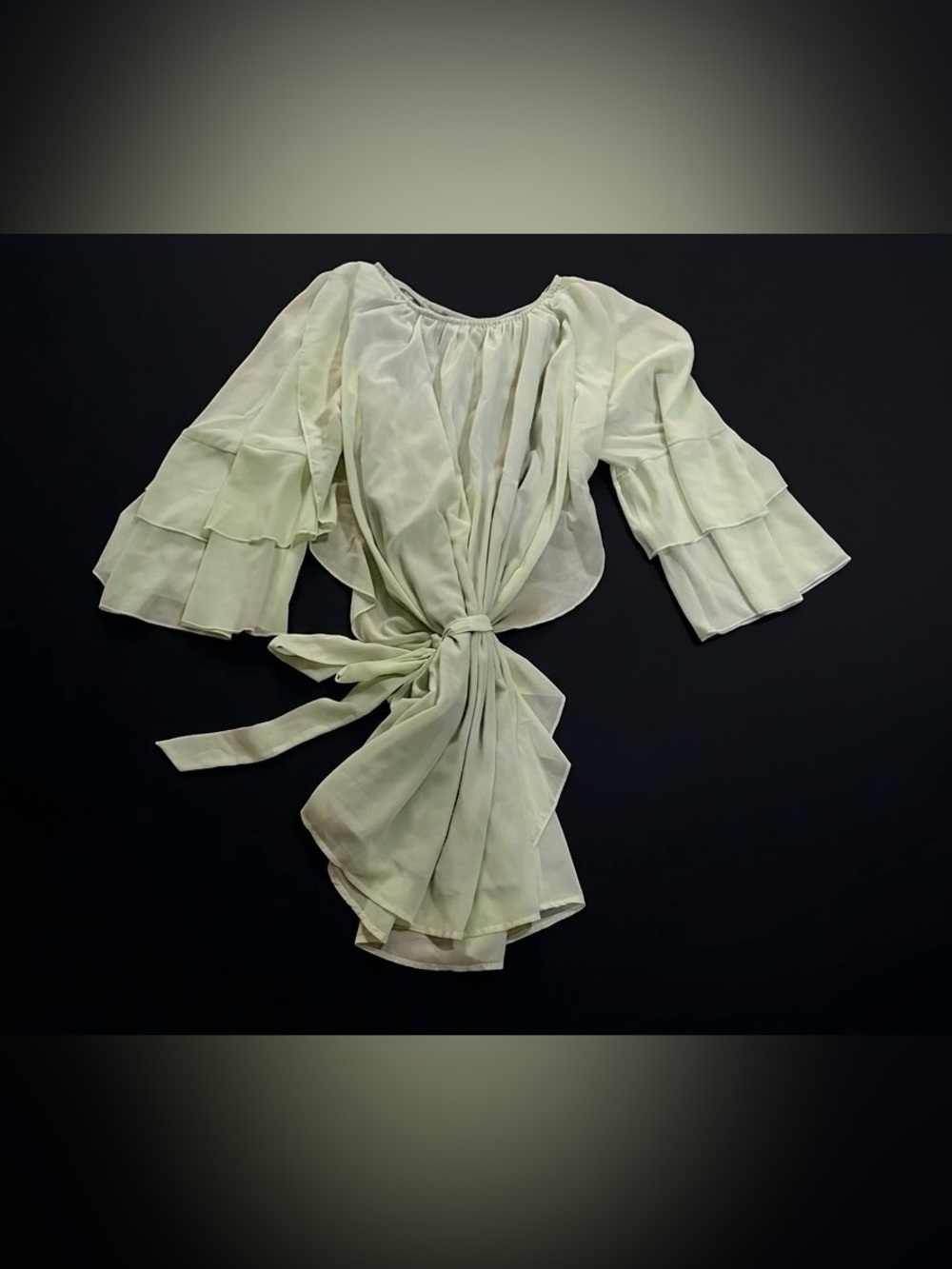Light Green Tie-Front Ruffle Sleeve Women's dress